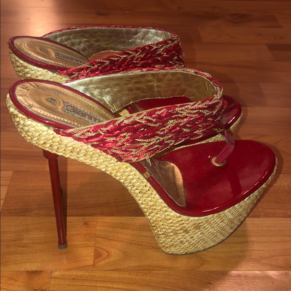 Gianmarco Lorenzi Red Platform Stiletto Heels. Red Patent Leather. EU 37, US 7. - Picture 5 of 9